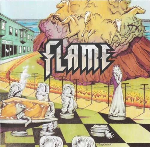 CD cover art featuring horses, chess pieces, and a building in a surreal landscape.