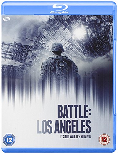 A soldier stands before a destroyed city on the Battle: Los Angeles Blu-ray cover.
