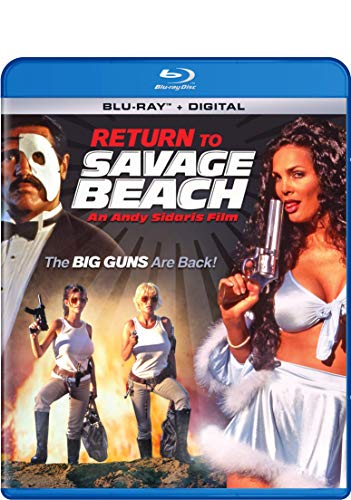 Return to Savage Beach" Blu-ray cover with characters holding guns.