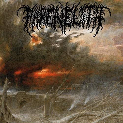 Dark, textured landscape with figures and the band name "Phrenelith" above.
