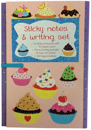 Sticky Notes and Writing Set: Cupcakes : Adorable stationery wallet set of writing pad, sticky notes and envelope with cute colourful cupcake illustrations