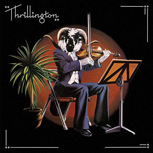 Album cover: a cow in a suit playing the violin indoors.