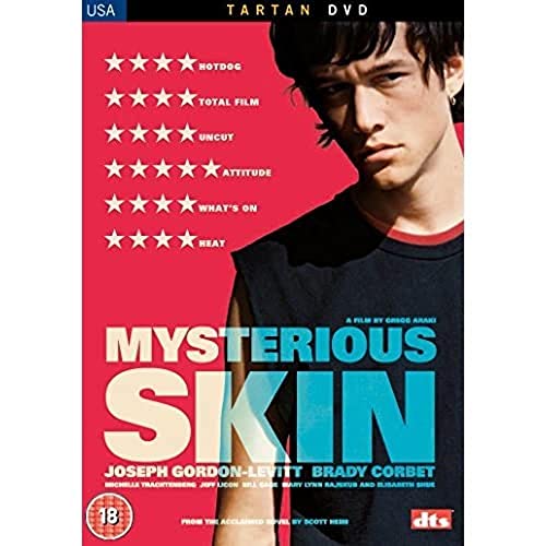 Mysterious Skin" DVD cover featuring Joseph Gordon-Levitt’s portrait on a red background.