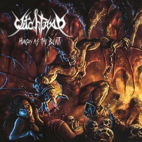 Album cover: demonic beast looming over figures in a fiery landscape.