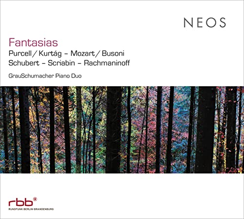 CD cover: colorful forest image with text listing composers and duo.