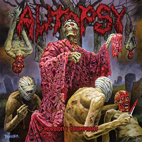 Gory album cover for Autopsy’s “Morbidity Triumphant” depicting hanging corpses.