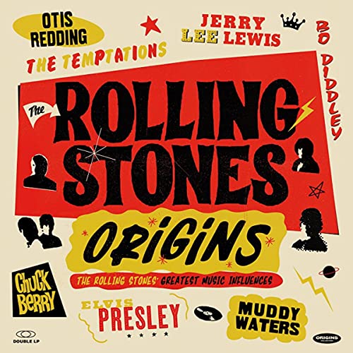 Colorful album cover for "The Rolling Stones - Origins" featuring artist names.