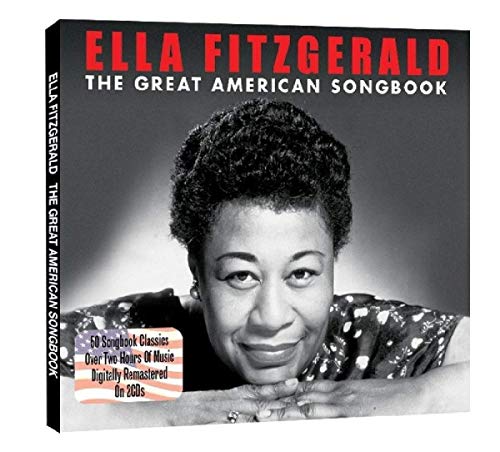 Black and white portrait of Ella Fitzgerald on a music CD cover.