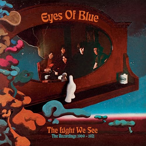 Album cover: "Eyes Of Blue" featuring a band in a surreal landscape.