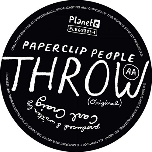 Black vinyl record label with white text: "Paperclip People - Throw.
