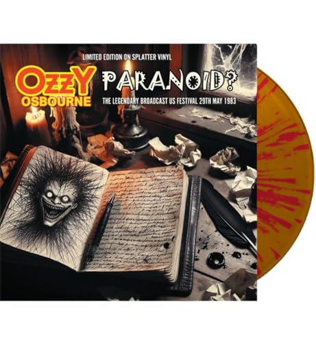 Ozzy Osbourne “Paranoid?” vinyl record with orange and red splatter effect.