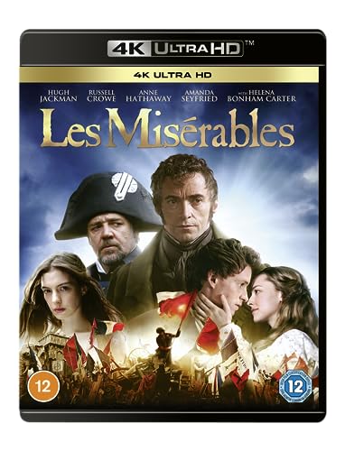 Les Misérables 4K Ultra HD Blu-ray cover featuring the main cast and film title.