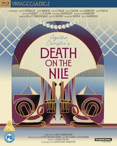 Death on the Nile" Blu-ray cover with Art Deco design and cast names.