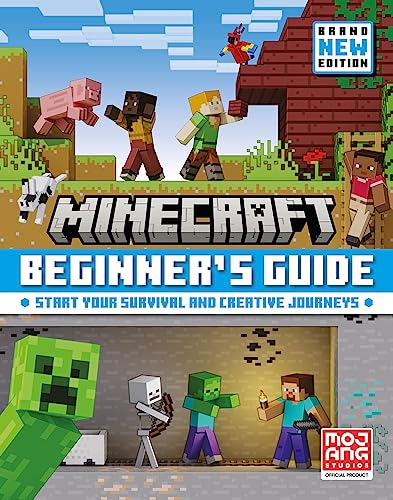 Minecraft Beginner’s Guide hardcover book cover with pixelated characters.