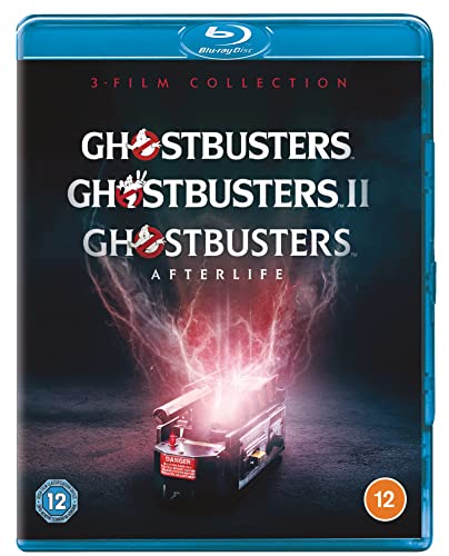 Ghostbusters Blu-ray case featuring the logo, ghosts, and a proton pack.