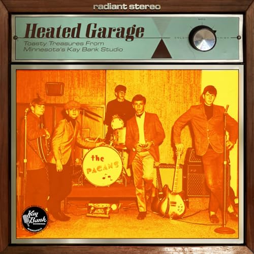 Vinyl cover art featuring a band in a studio, framed like a vintage heater.