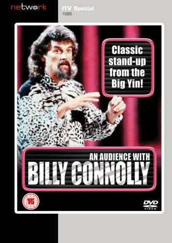 Billy Connolly on DVD cover, performing stand-up in 1985.