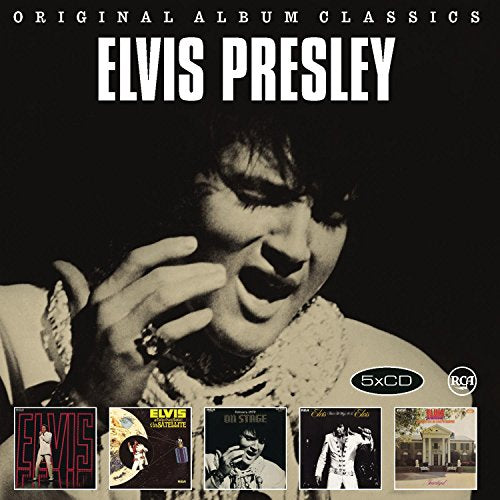 Elvis Presley Original Album Classics CD box set cover featuring a portrait and five albums.
