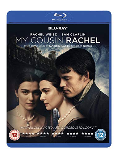 My Cousin Rachel" Blu-ray case featuring Rachel Weisz and Sam Claflin.