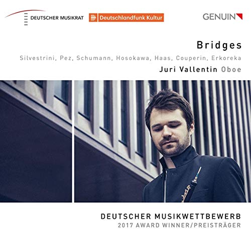 CD cover for Juri Vallentin’s “Bridges,” featuring a portrait and architecture.