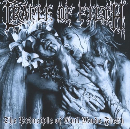 Album cover for Cradle Of Filth’s “Principle Of Evil Made Flesh,” featuring two figures.