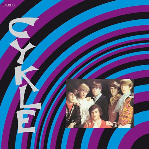 Album cover for “Cykle” with a swirling purple and blue design and band photo.