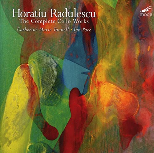 CD cover for Horatiu Radulescu’s “The Complete Cello Works” with abstract art.