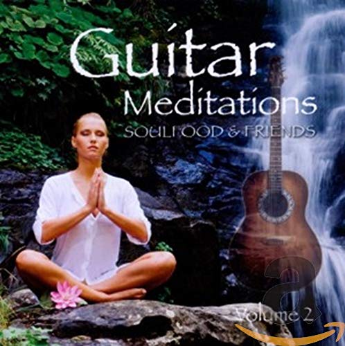 CD cover: woman meditating with guitar near a waterfall.