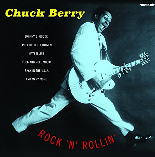 Chuck Berry playing a white electric guitar on album cover.