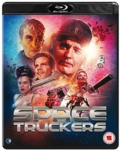 Space Truckers" Blu-ray cover featuring four actors and sci-fi action.