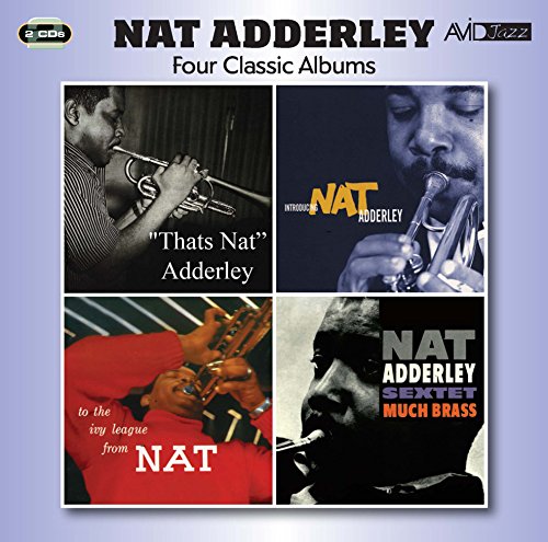 CD cover featuring jazz musician Nat Adderley playing the trumpet in four panels.