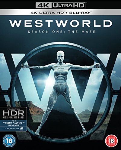 Westworld Blu-ray cover featuring a robotic woman within a circular maze.