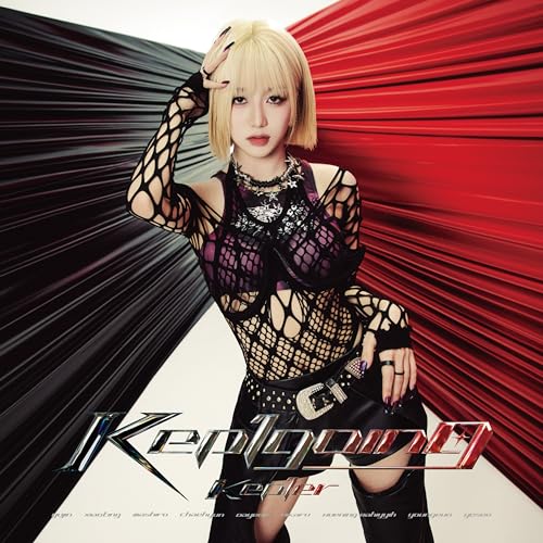 Kep1er album cover featuring a member in a black fishnet top.