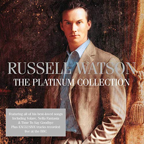 CD cover for Russell Watson’s “The Platinum Collection” featuring his portrait.