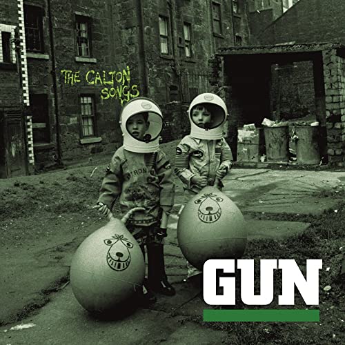 Two children in astronaut helmets with space hoppers, album cover.