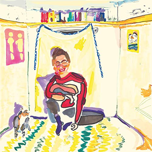 Painted illustration of a smiling person seated in a brightly colored room.