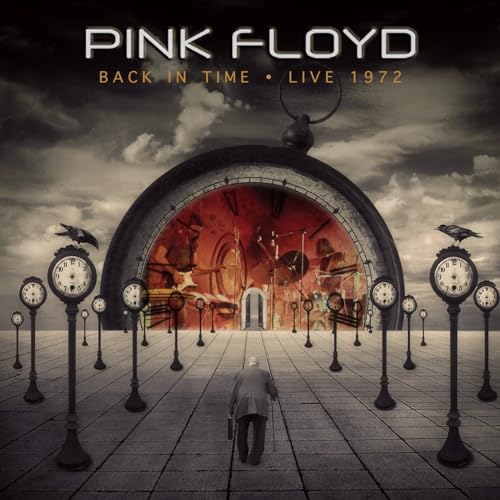 Pink Floyd album cover: clocks, a man walking toward a large clock.