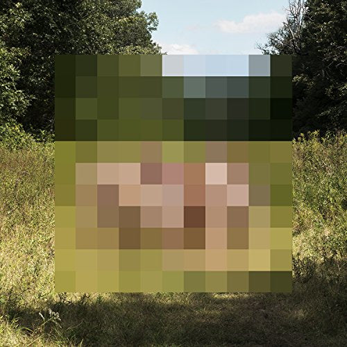 Pixelated CD cover with abstract figures in front of greenery.