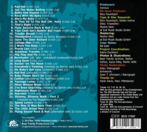 CD back cover of "Riley, Billy Lee - Rocks" with tracklist and guitar image.