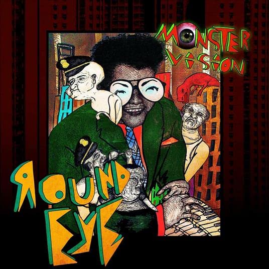 CD cover: man with floating heads and bold text, colorful illustration.