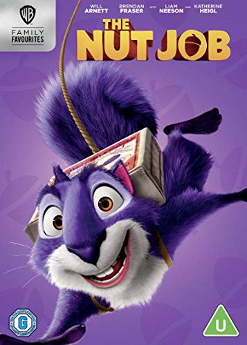 DVD cover for "The Nut Job" featuring a purple squirrel with a safe.