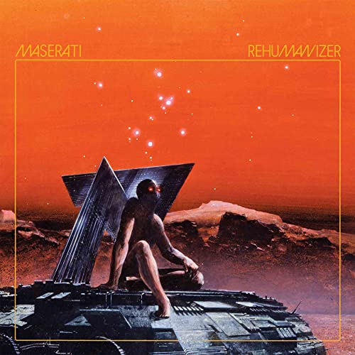 Orange album cover with a figure seated on futuristic machinery.