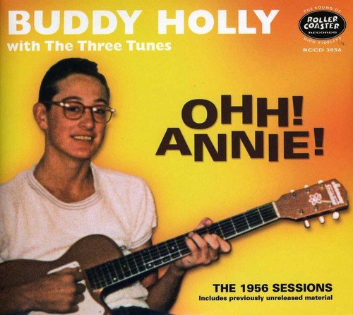 Buddy Holly with guitar on yellow "Ohh! Annie!" CD cover.