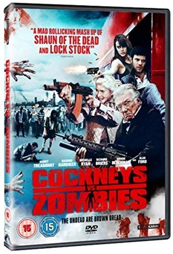 DVD cover for "Cockneys Vs Zombies" featuring people fighting zombies with guns.