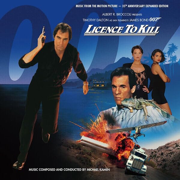 “Licence To Kill” 35th anniversary CD cover featuring James Bond and action scenes.