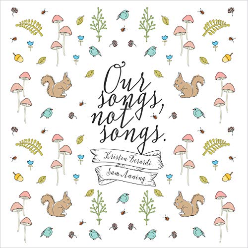 CD cover with hand-drawn squirrels, birds, mushrooms, and calligraphy text.