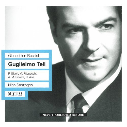 CD cover for Rossini’s “Guglielmo Tell” featuring a black and white portrait.