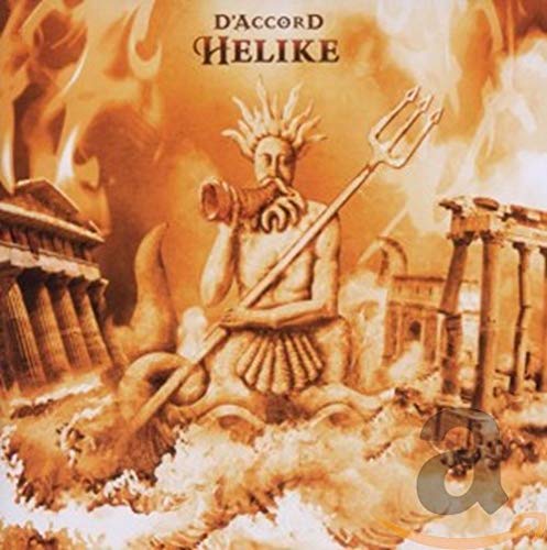 CD cover: Poseidon figure with trident amid ruins and flames.