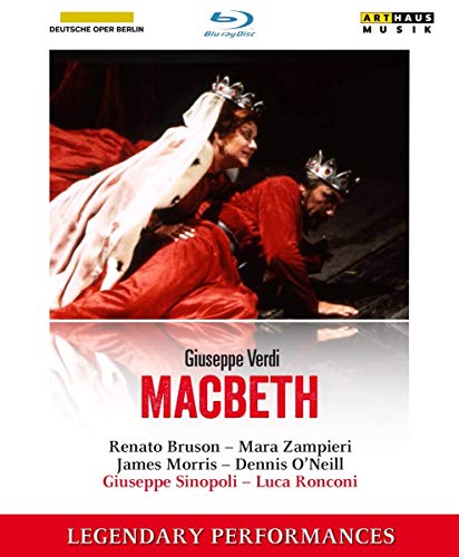 Blu-ray cover for Verdi’s *Macbeth* opera, featuring performers in costume.