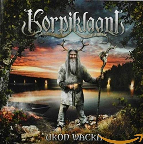 Korpiklaani album cover: bearded figure with antlers, lake, and forest background.